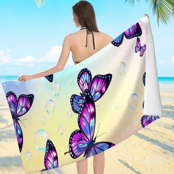 RKSupls Butterfly Cluster Pastel Bubbles Microfiber Beach Towel, Extra Large Quick Dry Lightweight Towel for Travel Swimming Camping, Soft Super Absorbent- 55.1x27.6in