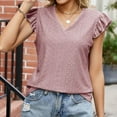 thumbnail image 2 of Ruffle V-Neck Sleeveless Camisole Tops for Women Lightweight Women's V-Neck T-Shirt Hollowed Out Short-Sleeve Casual Top Short-Sleeve V-Neck Top/Shirt(Hot Pink,S), 2 of 4