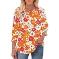 thumbnail image 2 of JTZGDY Floral Tops for Women Boho Printed Summer 3/4 Lenght Sleeve V Neck Graphic Tunic T-Shirts Loose Fit Dressy Casual Western Shirts with Smoked Cuff Sleeves Yellow#02 XXL, 2 of 8