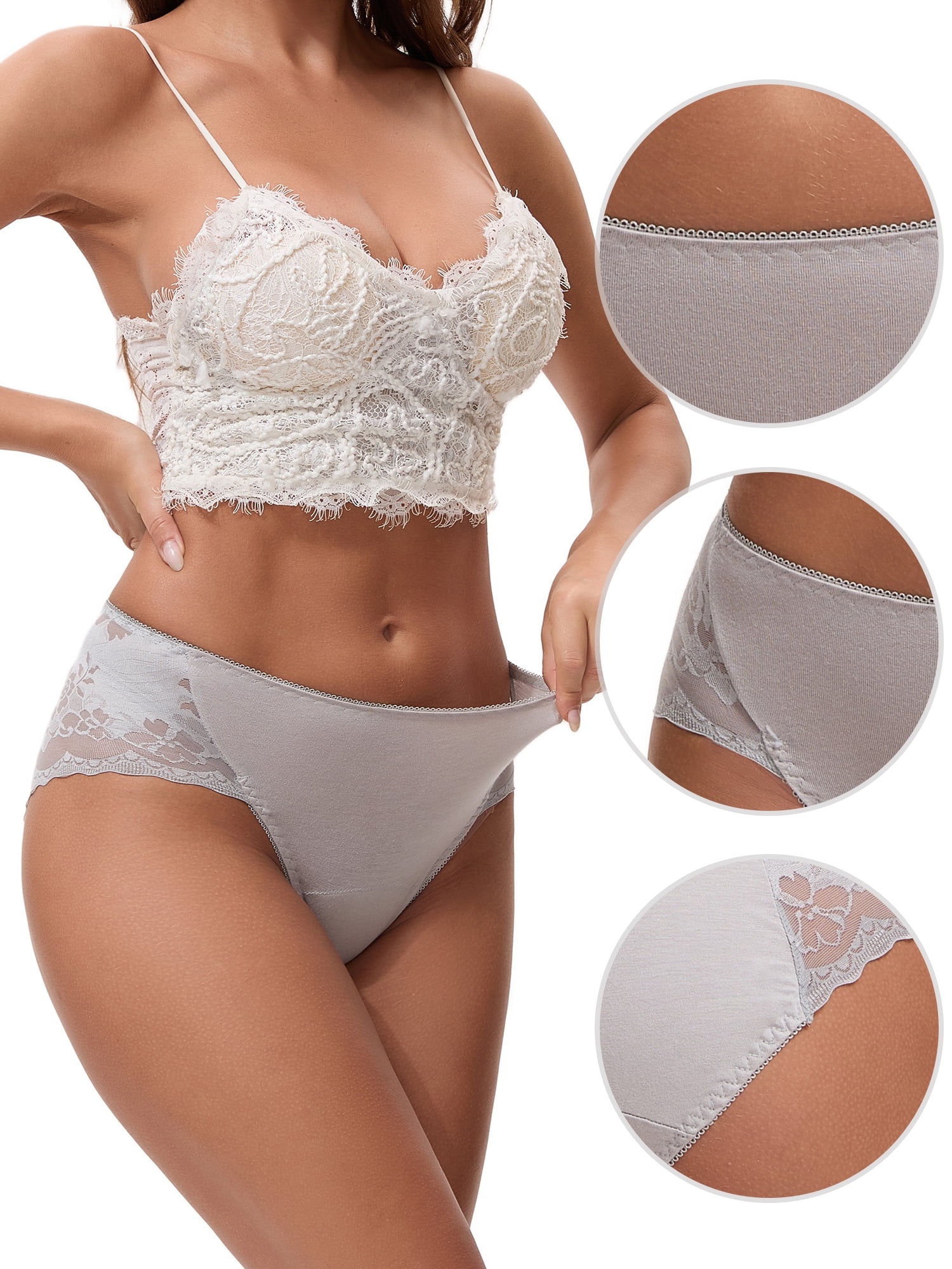 Unique Bargains Women's Lace Mid-Waisted Full Coverage Briefs L Gray