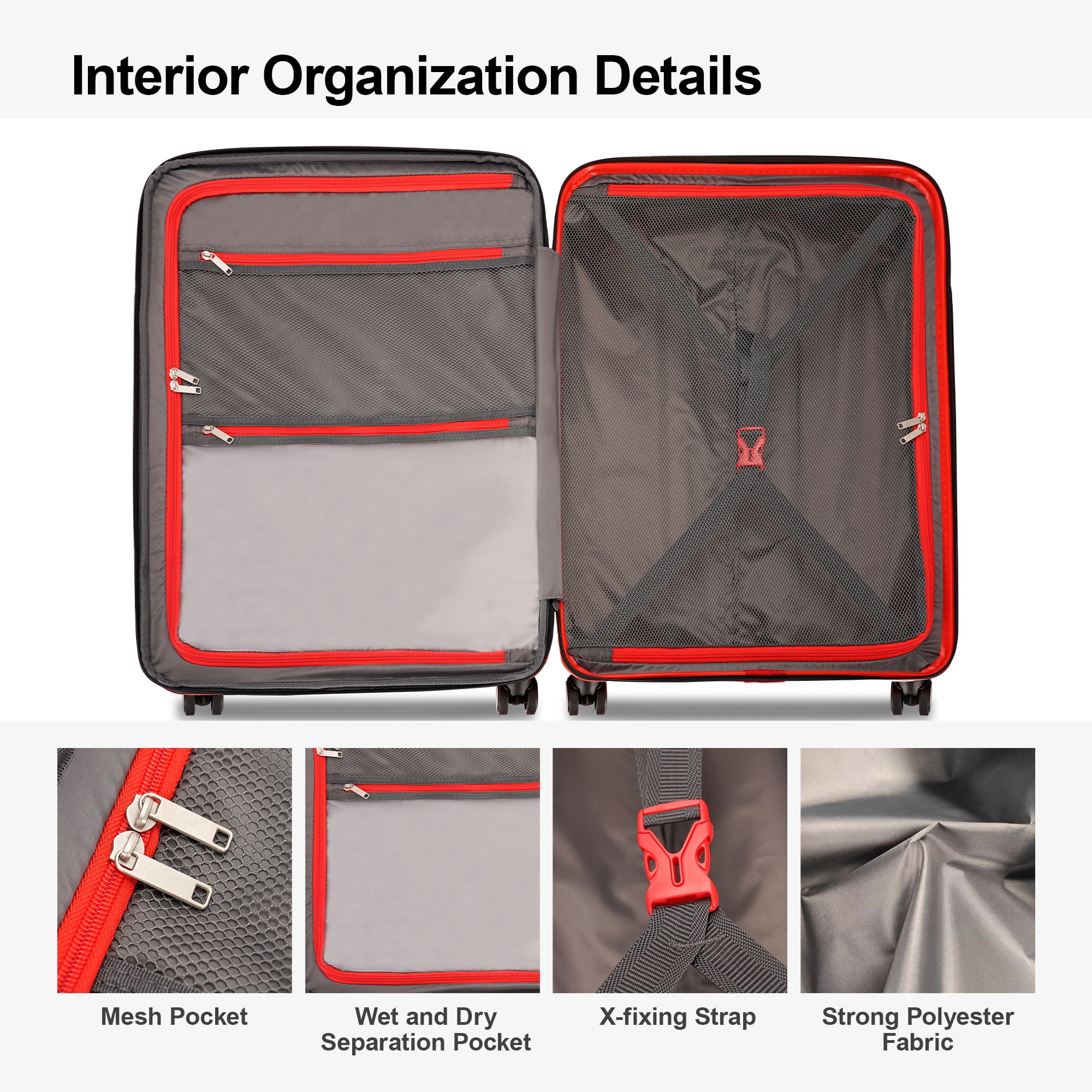 Ginza Travel Hardside Expandable Luggage Set with Spinner Wheels,3-Piece Set (20/25/29),Red