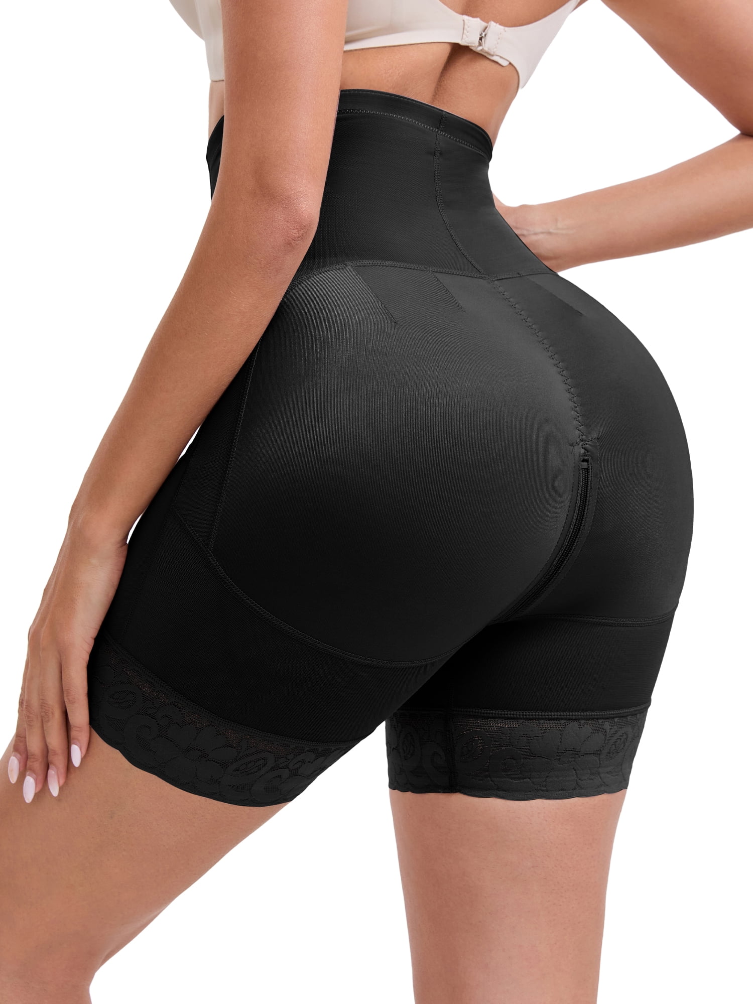 DARING DIVA High Rise Shorts Shapewear Lace Trim Zipper Hooks Closure XL Black