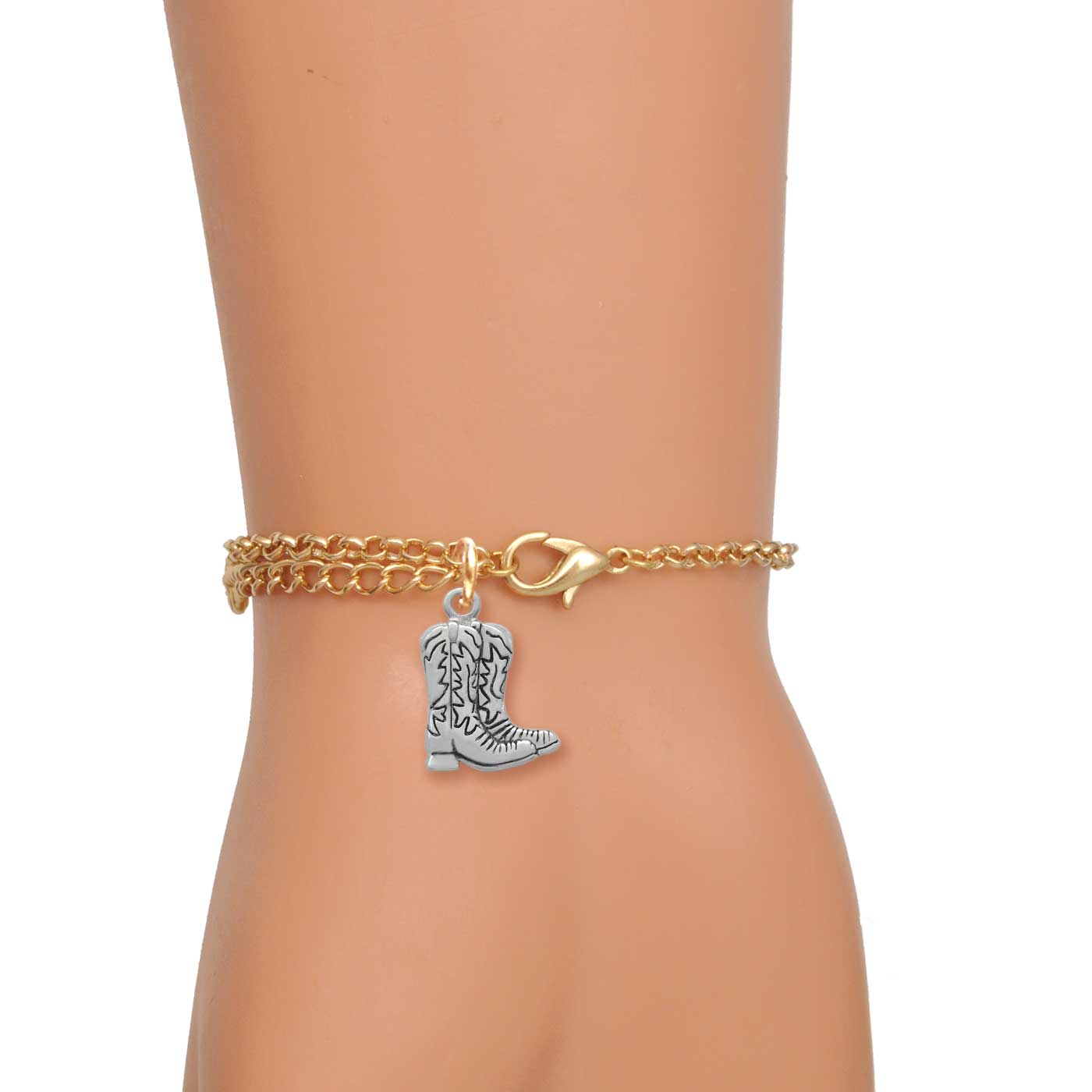 Delight Jewelry Silver-tone Cowboy Boots - Gold Tone Proverbs 31:31 Praise Her for all Her Hands have Done Engraved Cross Charm Bracelet, 6.5+1.5" Extender
