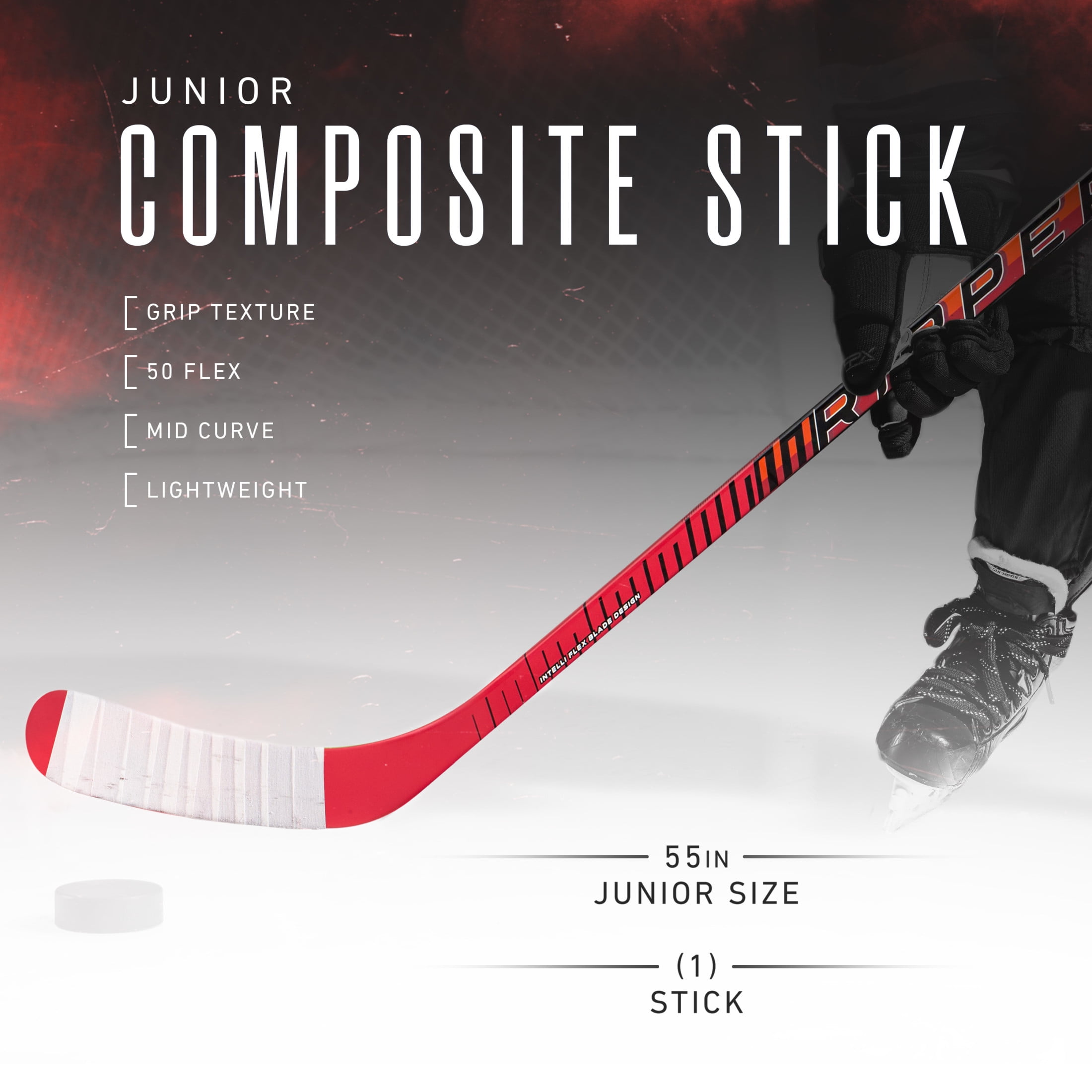 Franklin Sports Junior Ice Hockey Stick - Ripper Right Handed Ice Kids Hockey Stick - 55" Inch Junior Composite Hockey Stick for Youth Hockey - 50 Flex + Textured Grip Ice Hockey Stick - Righty