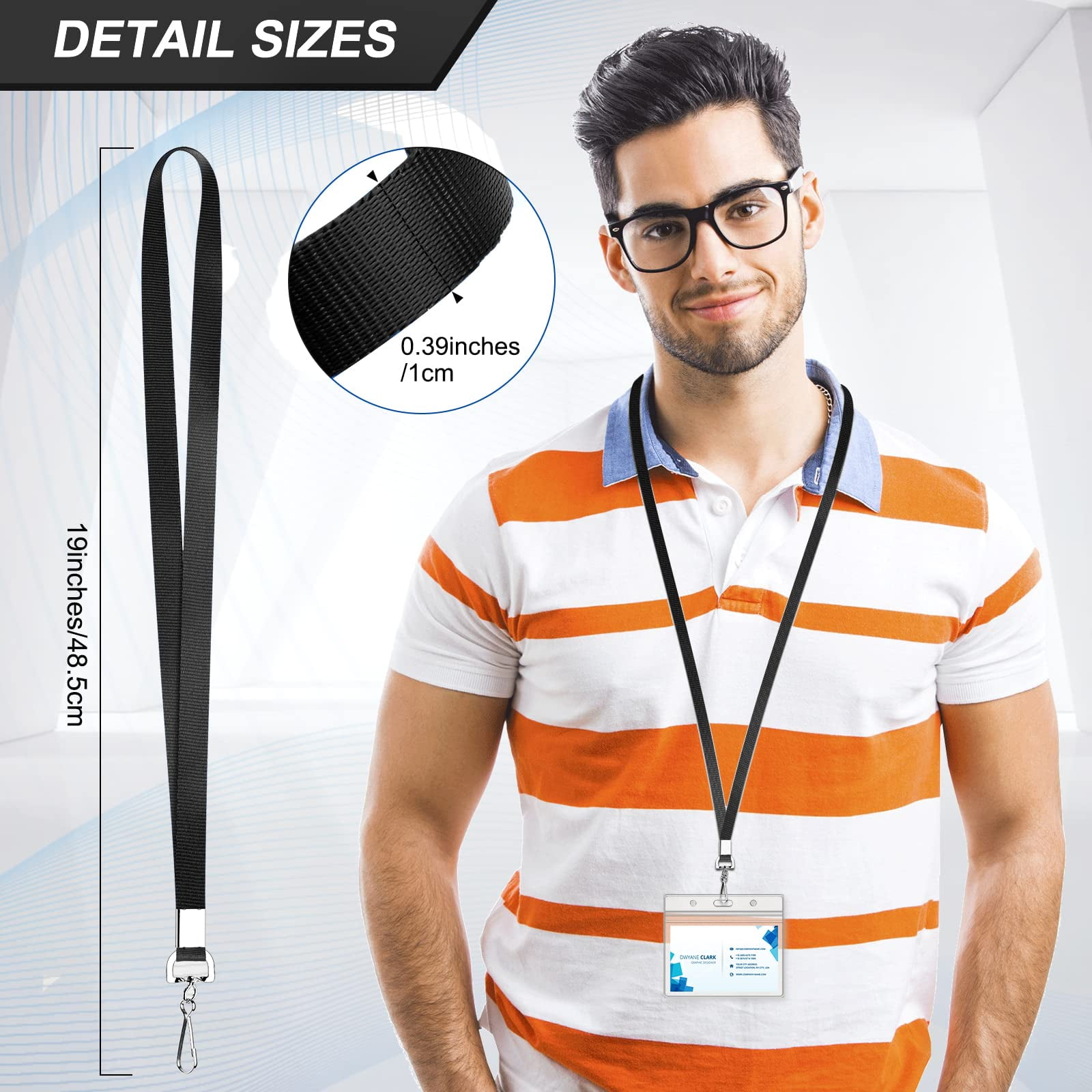 50 Pack Black Lanyard Bulk For Id Badge Holder Durable Flat With Swivel Hook And Clip