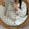 thumbnail image 1 of Pyjama en Coton Coréen pour Femmes, Printemps, Mignon, Imprimé de Cœurs, Pyjama à Manches Longues, Ensemble Femme, Déshabillé, Cardigan, 1 of 1