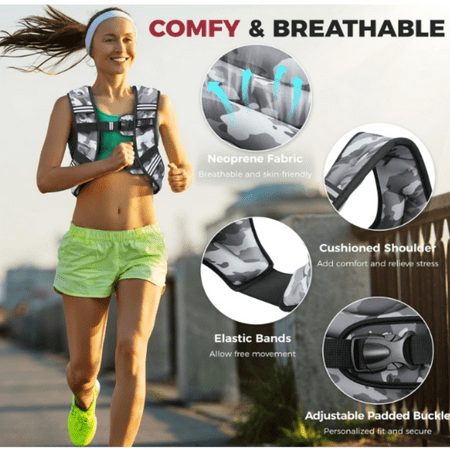 Weighted Vest, 5lbs/8lbs/10lbs/12lbs/15lbs/20lbs/25lbs/30lbs Weight Vest with Detachable Phone Pouch, Rucking Vest for Women, Men, Walking, Weight Loss, Training, Running