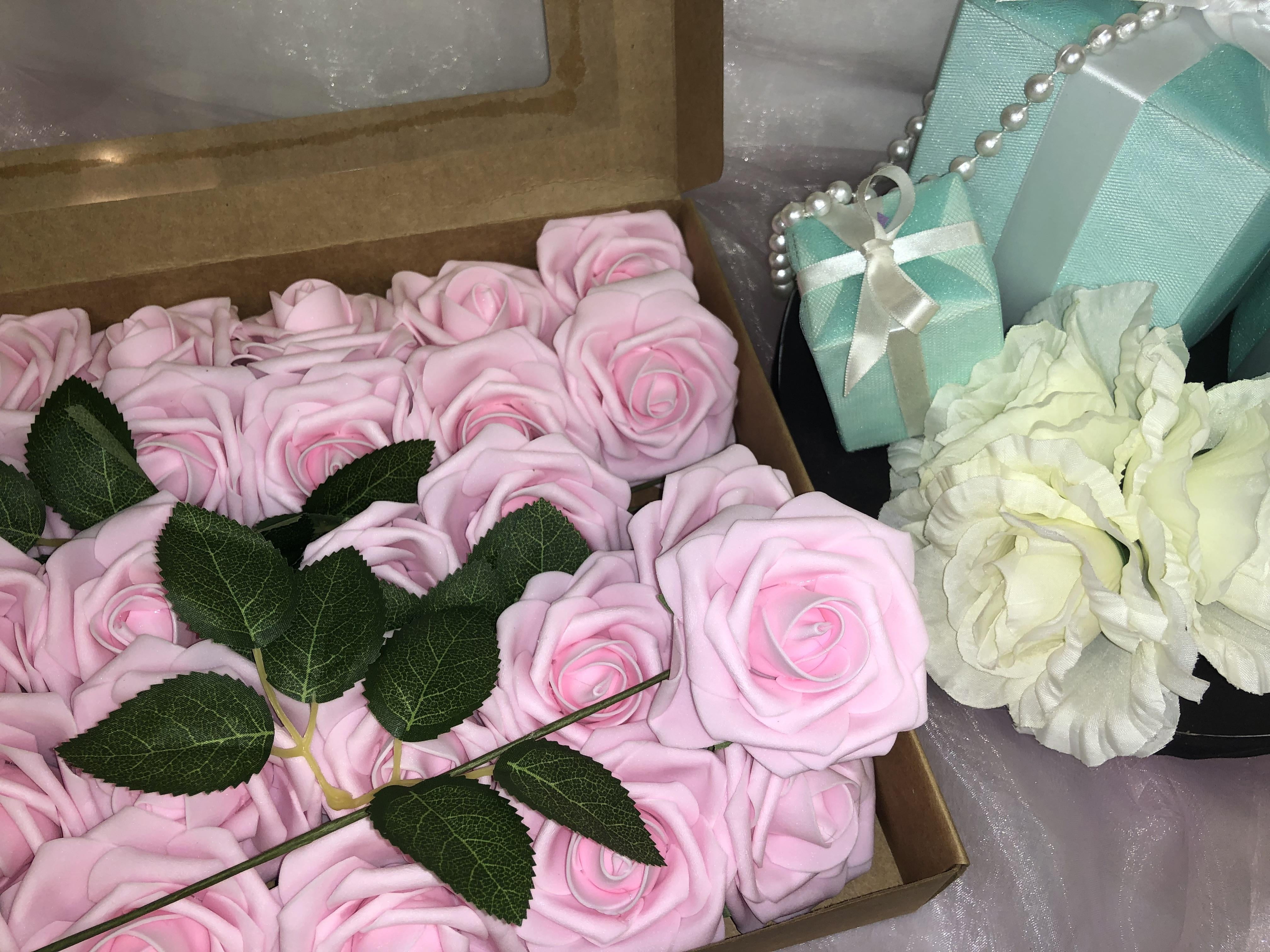 Artificial Flower Pink Roses 25pcs Real Looking Fake Rose W/Stem Wedding Bridal 