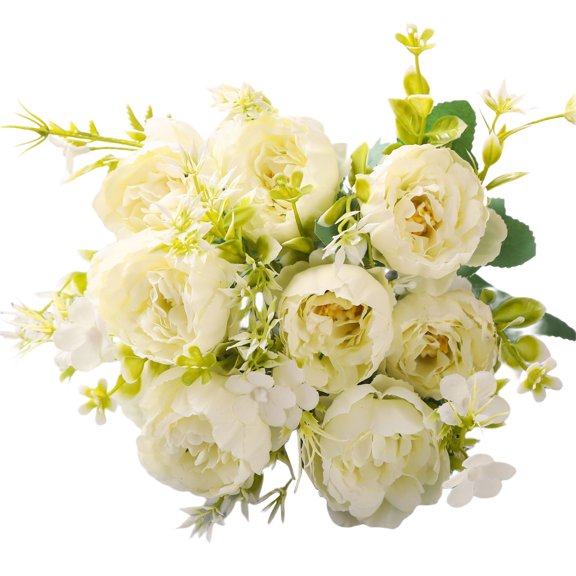 Springs Flowers Artificial Silk Peony Bouquets, 1 Pc Artificial Peonies Flowers, Artificial Peony Bouquet, Faux Silk Flower Bundles with Hydrangeas, 12.99 Inch, Cream White