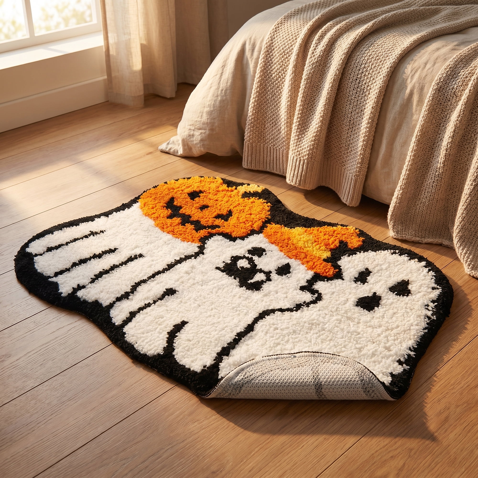 Unique Bargains Aesthetic Bathroom Ultra Soft Shaggy Bath Mat White Orange 24" x 16"