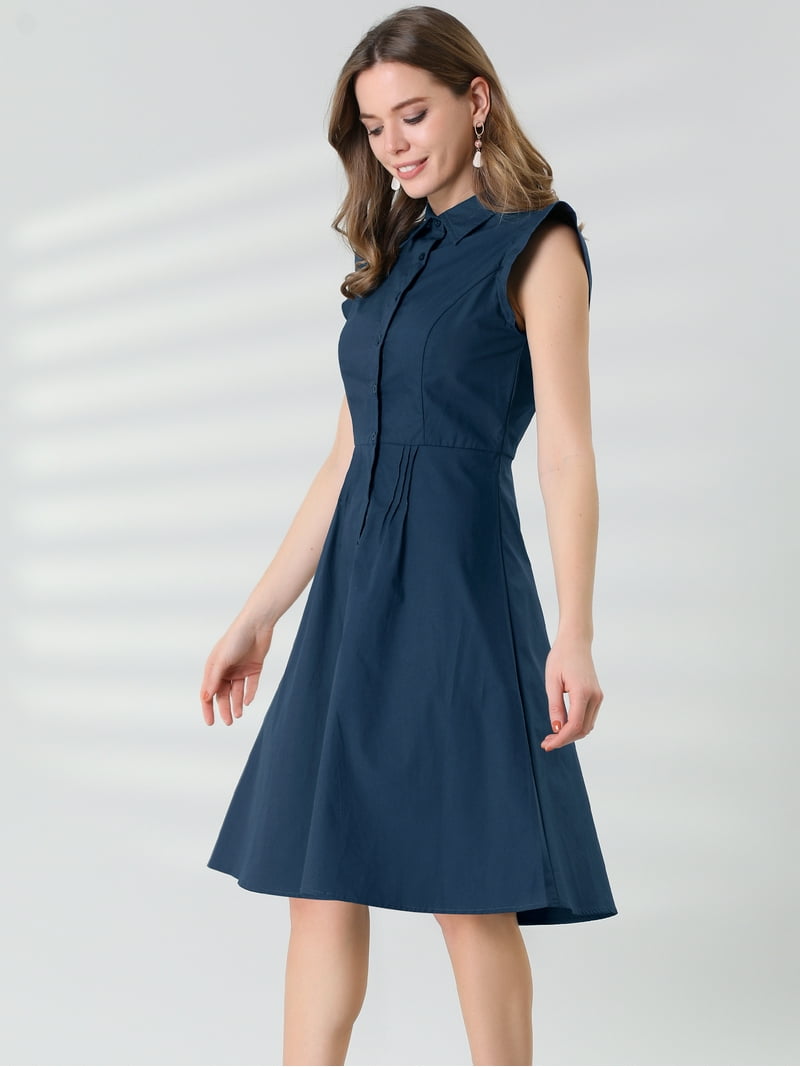 navy fitted shirt dress Classic Shirtwaist Dress in Navy Poplin main image 0