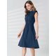 thumbnail image 2 of Vestido Camisero a Media Pierna Allegra K de Algodón Con Cinturón Y Manga Con Volantes Azul marino L, 2 of 6