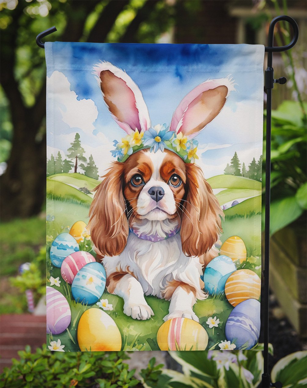 Cavalier Spaniel Easter Egg Hunt Garden Flag 11.25 in x 15.5 in
