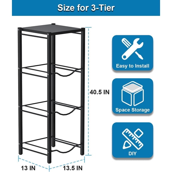 5 Gallon Water Jug Rack, 4 Tier Detachable Organizer with Storage Shelf, Heavy Duty Water Dispenser Stand for Kitchen, Office, Home