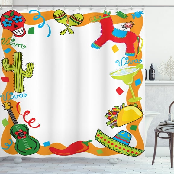 Ambesonne Fiesta Shower Curtain, Cartoon Party Items, 69"Wx75"L, Multicolor
