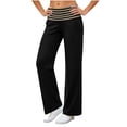 thumbnail image 7 of Women's Wide Leg Lounge Pants High Waisted Fold Over Striped Waistband Stretchy Loose Fit Palazzo Pants for Yoga Daily Wear Daily Travel Office, 7 of 7