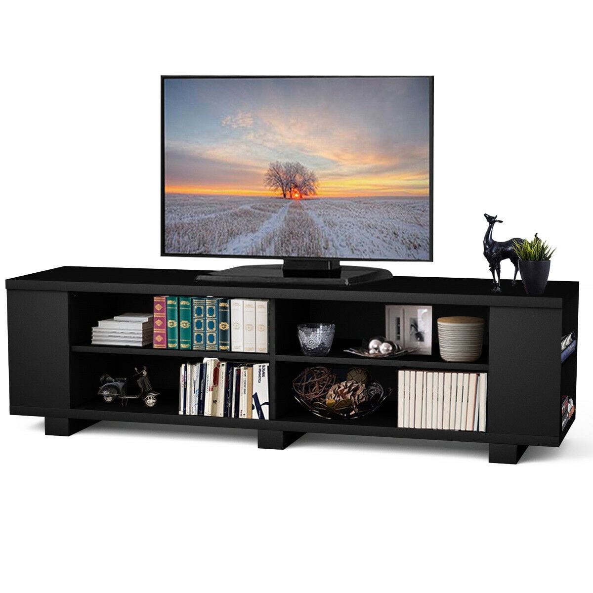 Costway 59 Wood Tv Stand Console Storage Entertainment Media Center W Adjustable Shelf Walmart Com Walmart Com