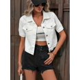 thumbnail image 4 of Abrigos De Mezclilla De Manga Corta Lisos, Chaquetas De Mezclilla Con Solapa Y Bolsillos Con Solapa De Botón De Un Solo Pecho, Ropa De Mezclilla Para Mujer, 4 of 4