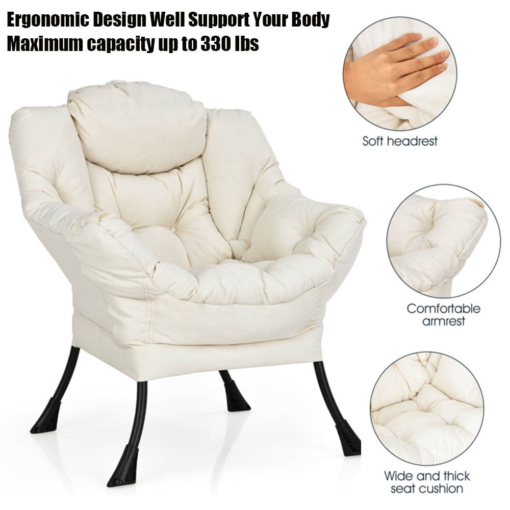 Finihen Modern Fabric Large Lazy Chair, Accent Oversized Comfy Reading Chair, Modern Polyester Fabric Lazy Chair with Steel Frame and Side Pocket, for Living Room, Bedroom, Dorm, Beige Finihen Modern Fabric Large Lazy Chair, Accent Oversized Comfy Reading Chair, Modern Polyester Fabric Lazy Chair with Steel Frame and Side Pocket, for Living Room, Bedroom, Dorm, Beige