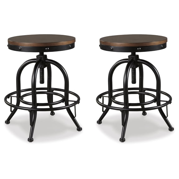 Bowery Hill Adjustable Swivel Counter Stool in Brown and Black (Set of 2)