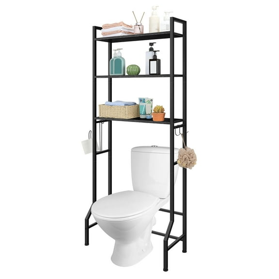 3-Tier Black Wooden Toilet Shelf Organizer Toilet Storage Shelf
