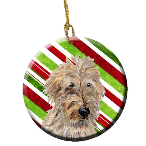 Golden Doodle 2 Candy Cane Christmas Ceramic Ornament