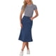 thumbnail image 2 of Falda de mezclilla casual Inspire Chic para mujer, de talle alto, en línea A, con vuelo, midi, talla XL, azul medio, 2 of 6