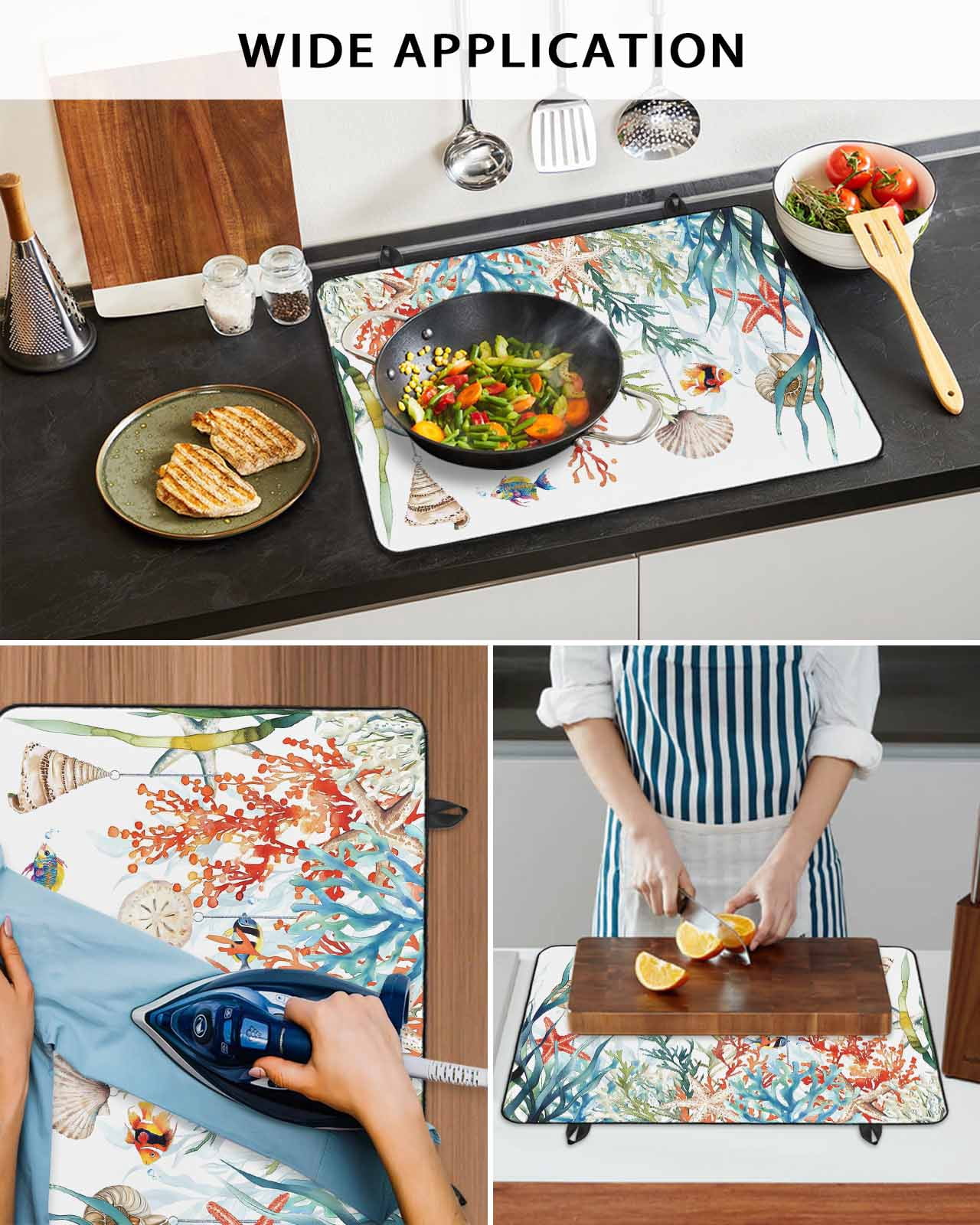 nqOlkjepod Large Induction Cooktop Protector Mat 36"x21", Coastal Ocean Stove Top Covers for Electric Stove, Summer Beach Coral Shell Starfish Stove Burner Cover Mats, Glass Top Stove Cover