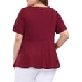 thumbnail image 4 of Unique Bargains Women's Plus Size Short Sleeve Solid Outfits Fashion Wrap Peplum Tops 4X Red, 4 of 8