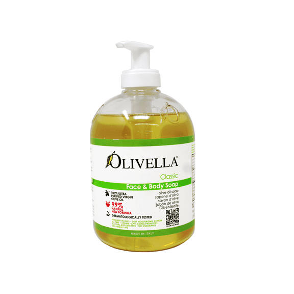Olivella Classic Face & Body Liquid Soap with Virgin Olive Oil Moisturizing Cleanser 16.9 fl oz