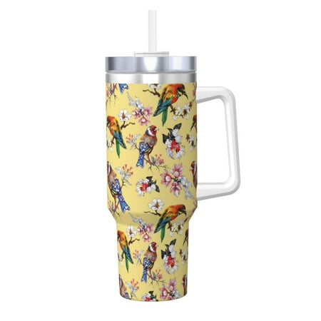 

Salouo Bright Birds for 40oz Water Bottle with Handle & Flip Straw - Stainless Steel Vacuum Insulated Tumbler-Reusable Travel Coffee Mug- Gifts for Women & Men