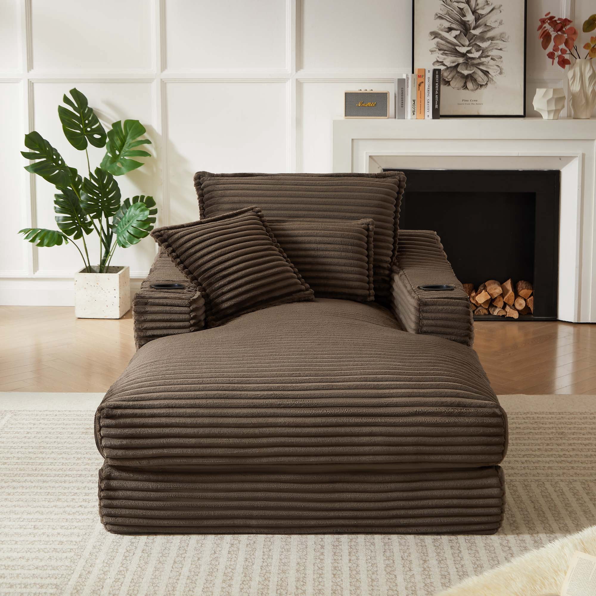 Miniyam 68" x 47" Chaises Indoor with Cup Holders & Side Pockets, Dark Brown Compression Sofa Lounge, No Installation Required