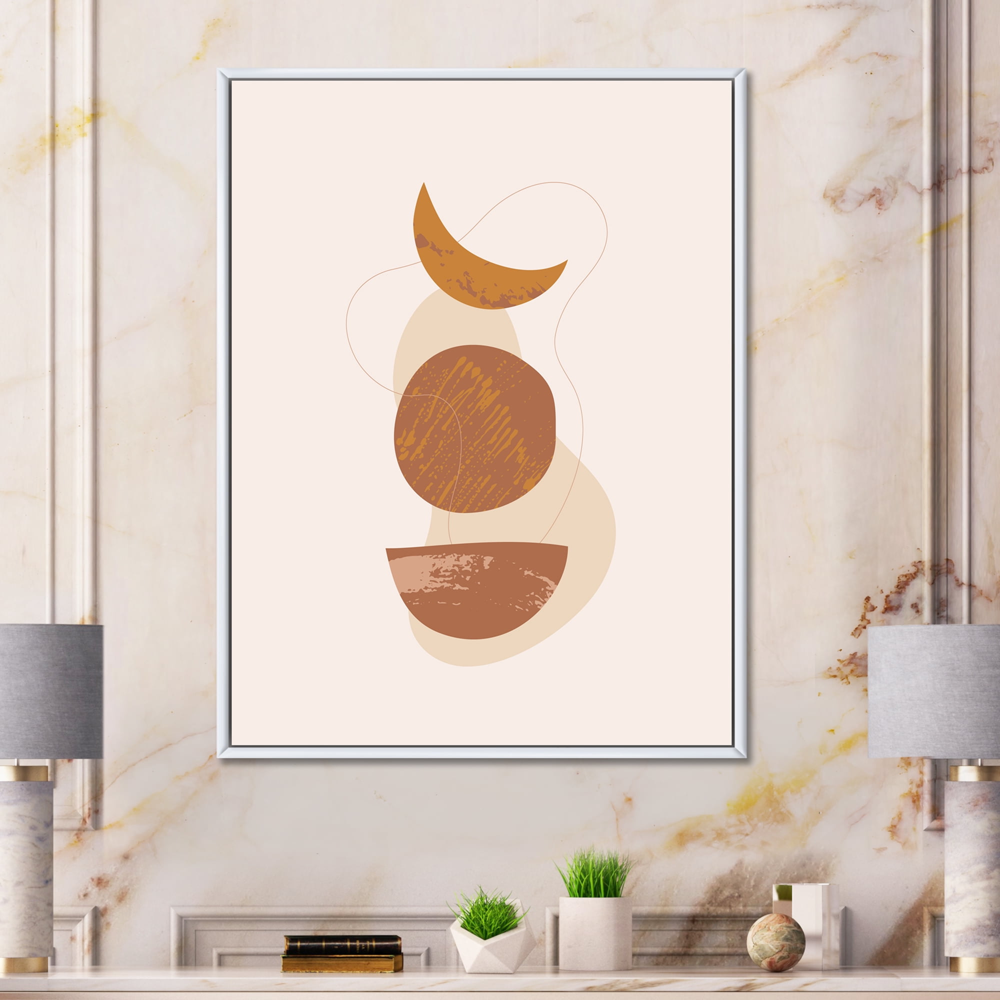 Designart 'Sun and Moon Shapes In Retro Terracotta Tones IV' Modern Framed Canvas Wall Art Print