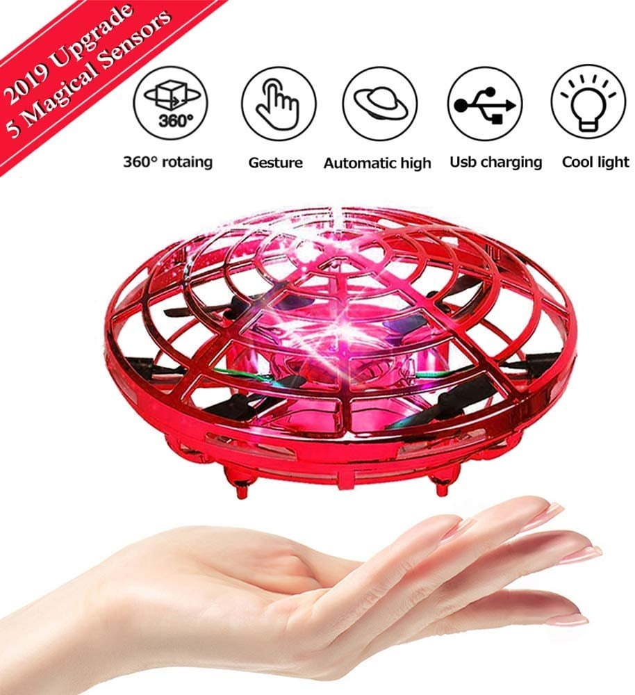 BRAND SET Mini Drone for Kids Flying Toys Hand Controlled Infrared Induction for Boys Girls Adults Indoor Outdoor Garden Ball Toys-Red