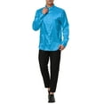thumbnail image 2 of MODA NOVA Big & Tall Men's Dress Satin V Neck Long Sleeve Button Down Shirts Bright Blue 2XLT, 2 of 6