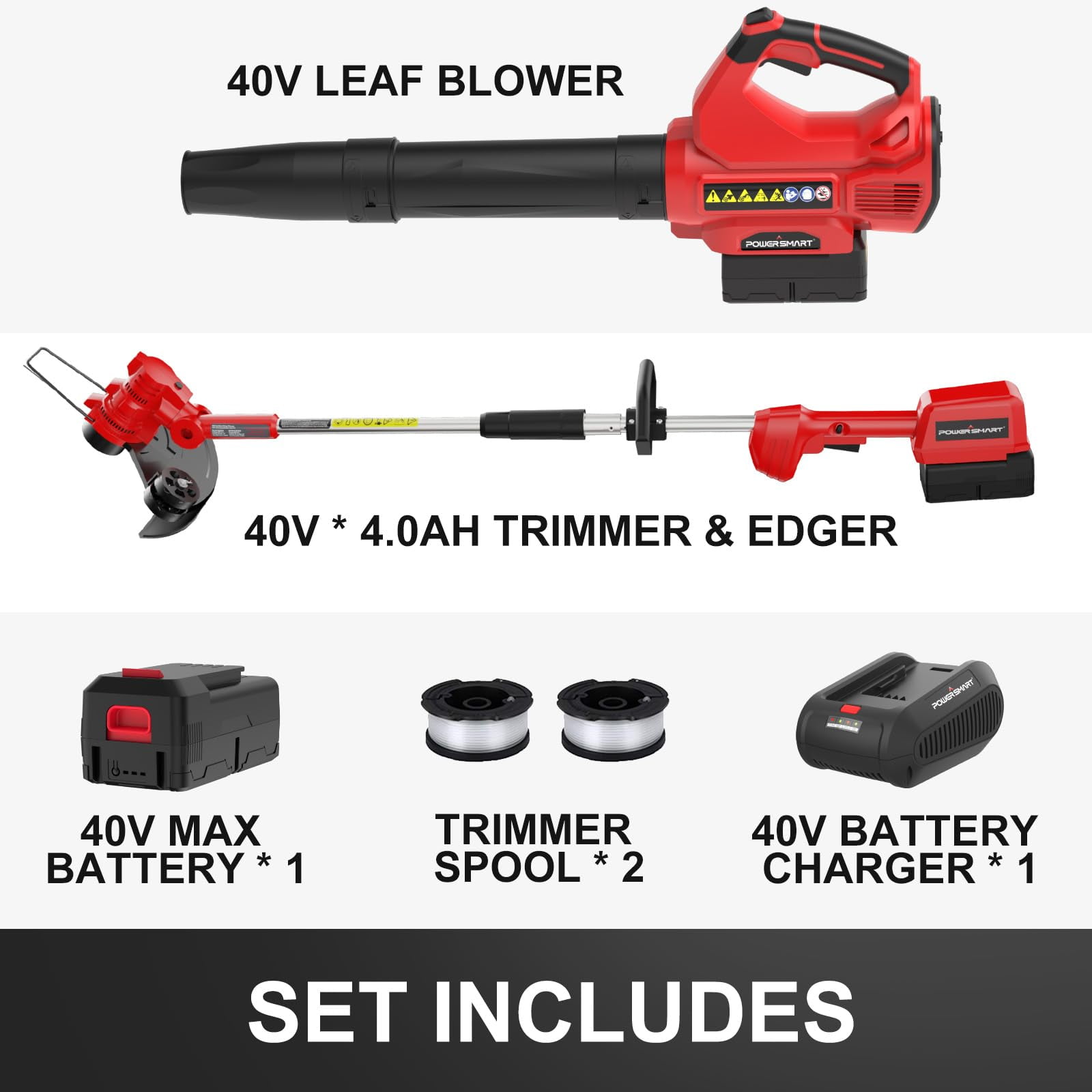PowerSmart 40V 4.0Ah Lithium-Ion Cordless String Trimmer/Edger and Blower Combo Kit(2 Tools),7lb