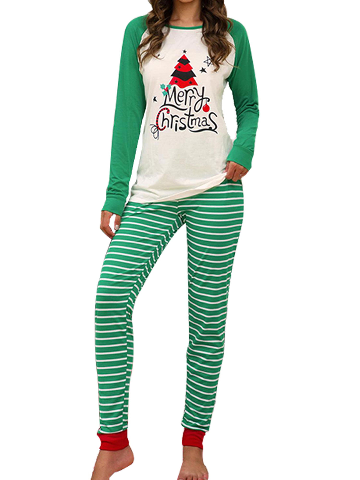 Womens Xmas Christmas Two-piece pajamas Set Tee Tops Blouse and Pants ...