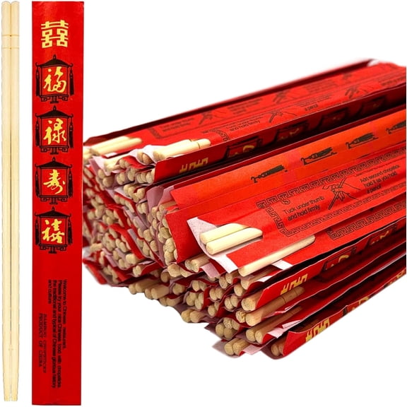 52USA Disposable Bamboo Chopsticks (100 Sets), 9'' Long UV Treated, Individually Wrapped, Japanese and Chinese Wooden Chopsticks Bulk