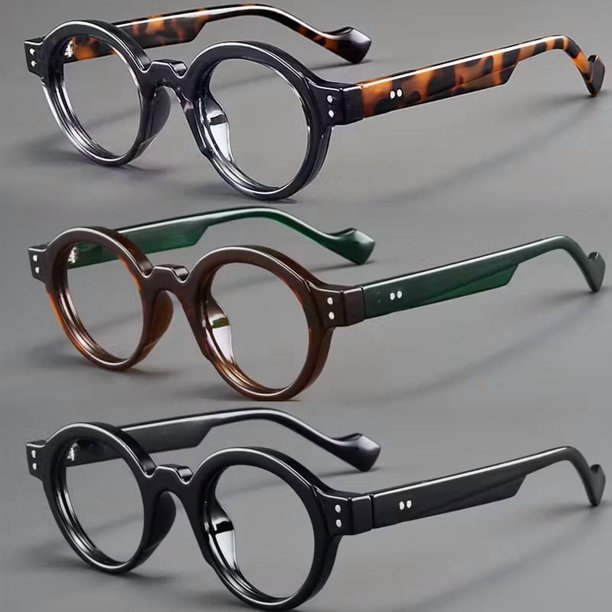 Gafas de lectura redondas vintage de gran tamaño, paquete de 3 for hombres y mujeres, lectores retro de policarbonato con dioptrías de +1,00 a +4,00, marcos de carey verde marrón negro