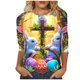 thumbnail image 1 of Mujeres 3/4 Manga Tops Impresión Casual Cuello Redondo Camiseta Top Blusa, Poliéster Toda la Temporada, 1 of 5