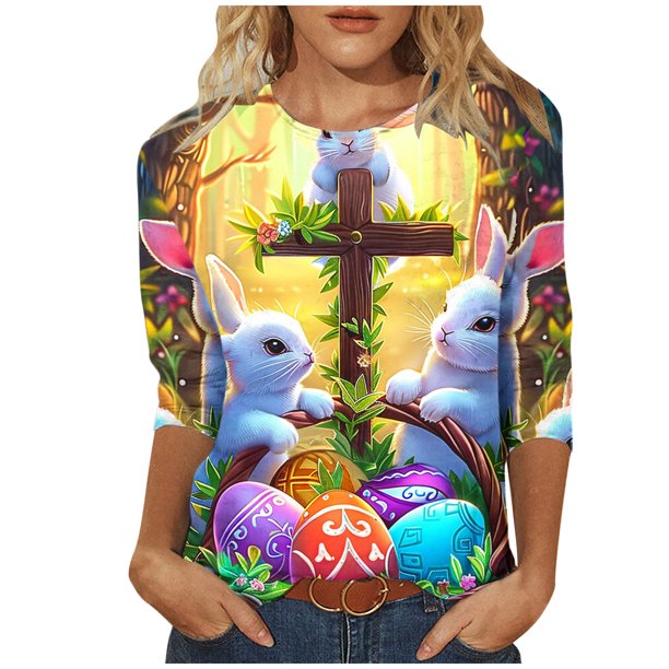 Mujeres 3/4 Manga Tops Impresión Casual Cuello Redondo Camiseta Top Blusa, Poliéster Toda la Temporada