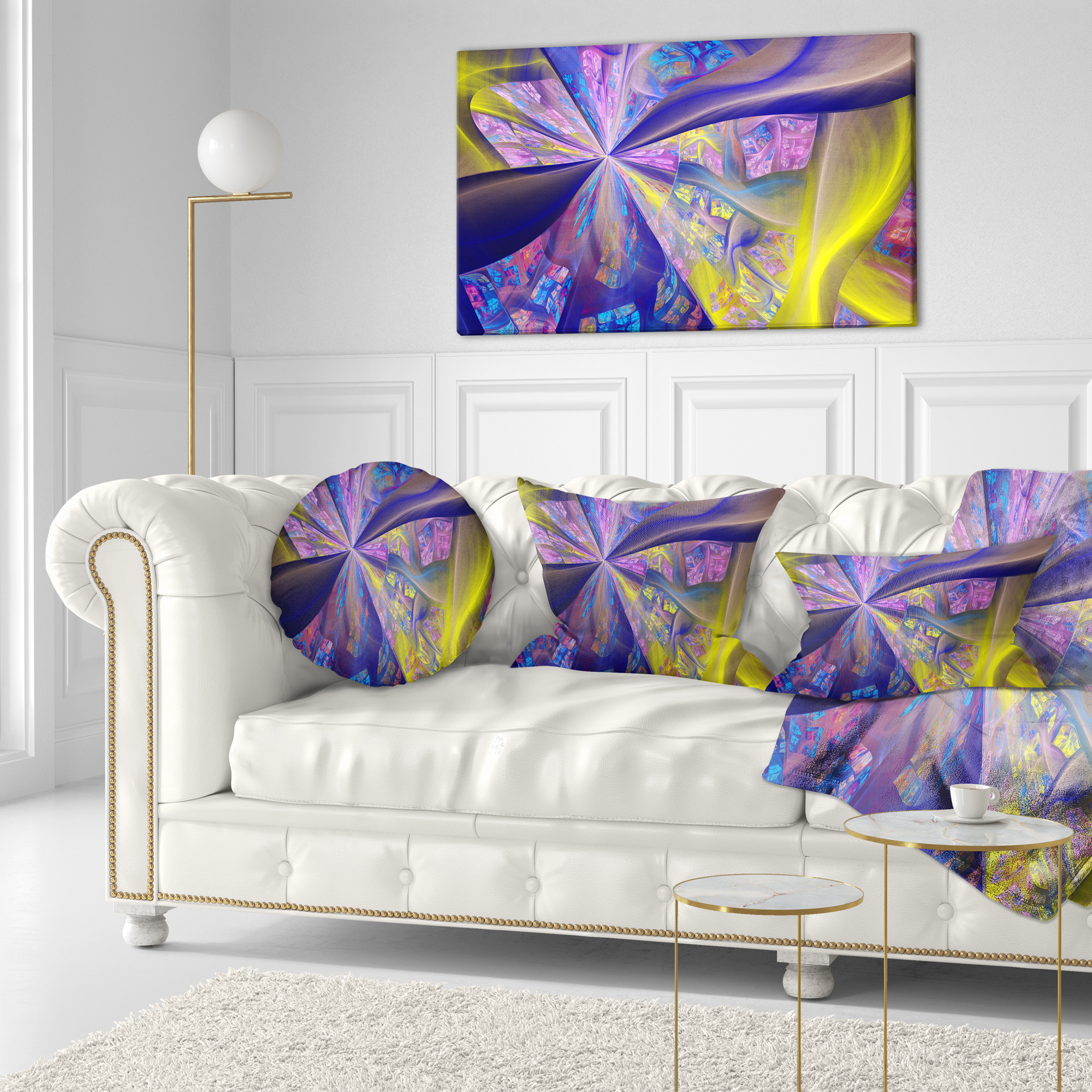 Designart Purple Yellow Fractal Curves - Abstract Throw Pillow - 12x20