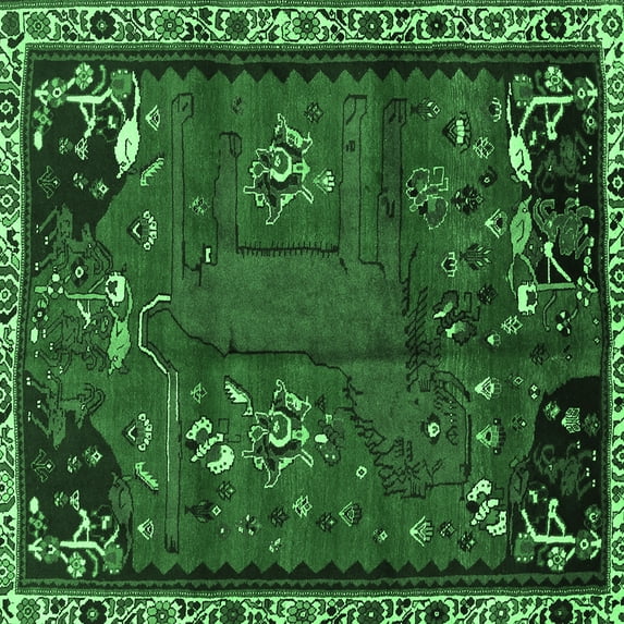 Ahgly Company Indoor Square Animal Emerald Green Traditional Area Rugs, 5' Square