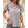 thumbnail image 4 of Camiseta de Mujer Cuello Redondo Manga Corta Costuras de Encaje de Color Puro para Viajes al Aire Libre Púrpura XL, 4 of 8
