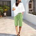 thumbnail image 2 of fatyb Summer Womens Knee Length Shorts Elastic Waist Drawstring Casual Plain Long Shorts with Pockets, 2 of 7