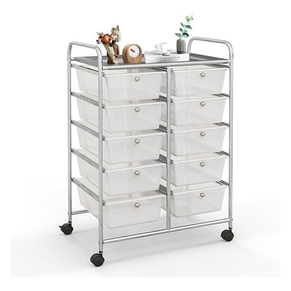 10 Drawers Rolling Storage Cart, Cart Organizer for Art, Tools, , Paper, Scrapbook, Utility Cart with Wheels for Home Office School (Clear)