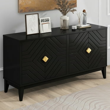 Euroco 60" Sideboard Buffet Cabinet with Storage,Farmhouse Coffee Bar Cabinet with 4 Doors & Adjustable Shelves for Living Room,Kitchen, Hallway, Black