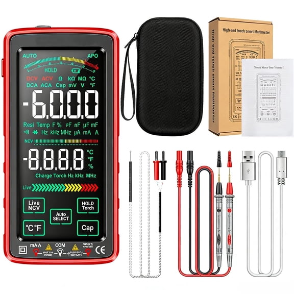 True RMS 6000-Count Digital Voltmeter, Fully Automatic True rms TRMS 6000 Count Digital Voltmeter Auto-Range, NCV Detection, Capacitance & Temperature for Home Automotive Electrical Repairs (RED)