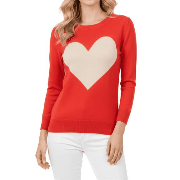 YEMAK Women's Love Heart Chenille Crewneck 3/4 Sleeve Casual Pullover Sweater MK3595-TMT/OAT-M