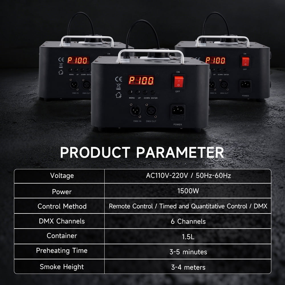 VIPQV Fog Machine 1500W, Wedding Smoke Machine with Remote Control and LED Light for Christmas Thanksgiving Party Stage